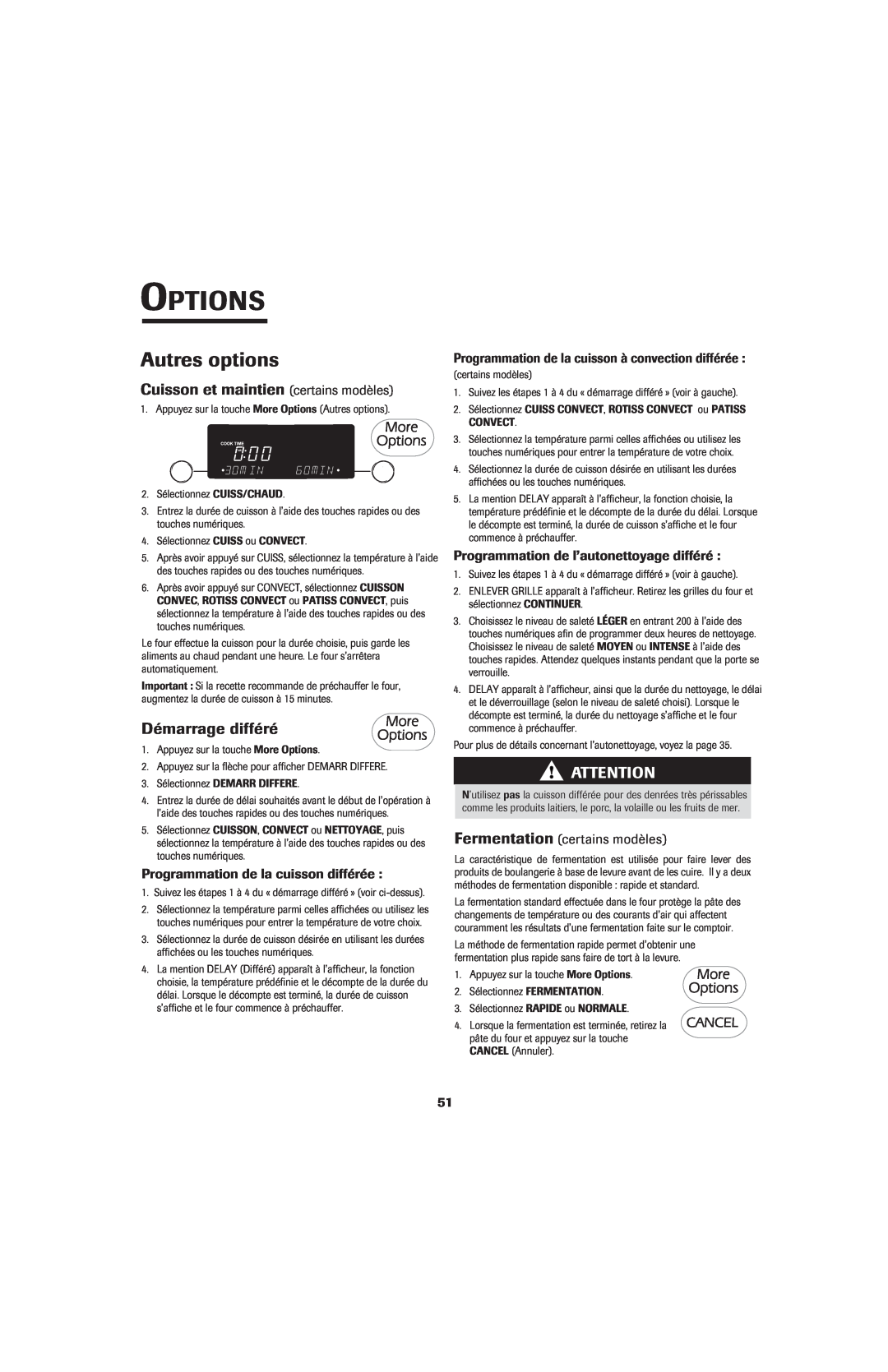 Jenn-Air 8113P714-60 Autres options, Cuisson et maintien certains modèles, Démarrage différé, Options 