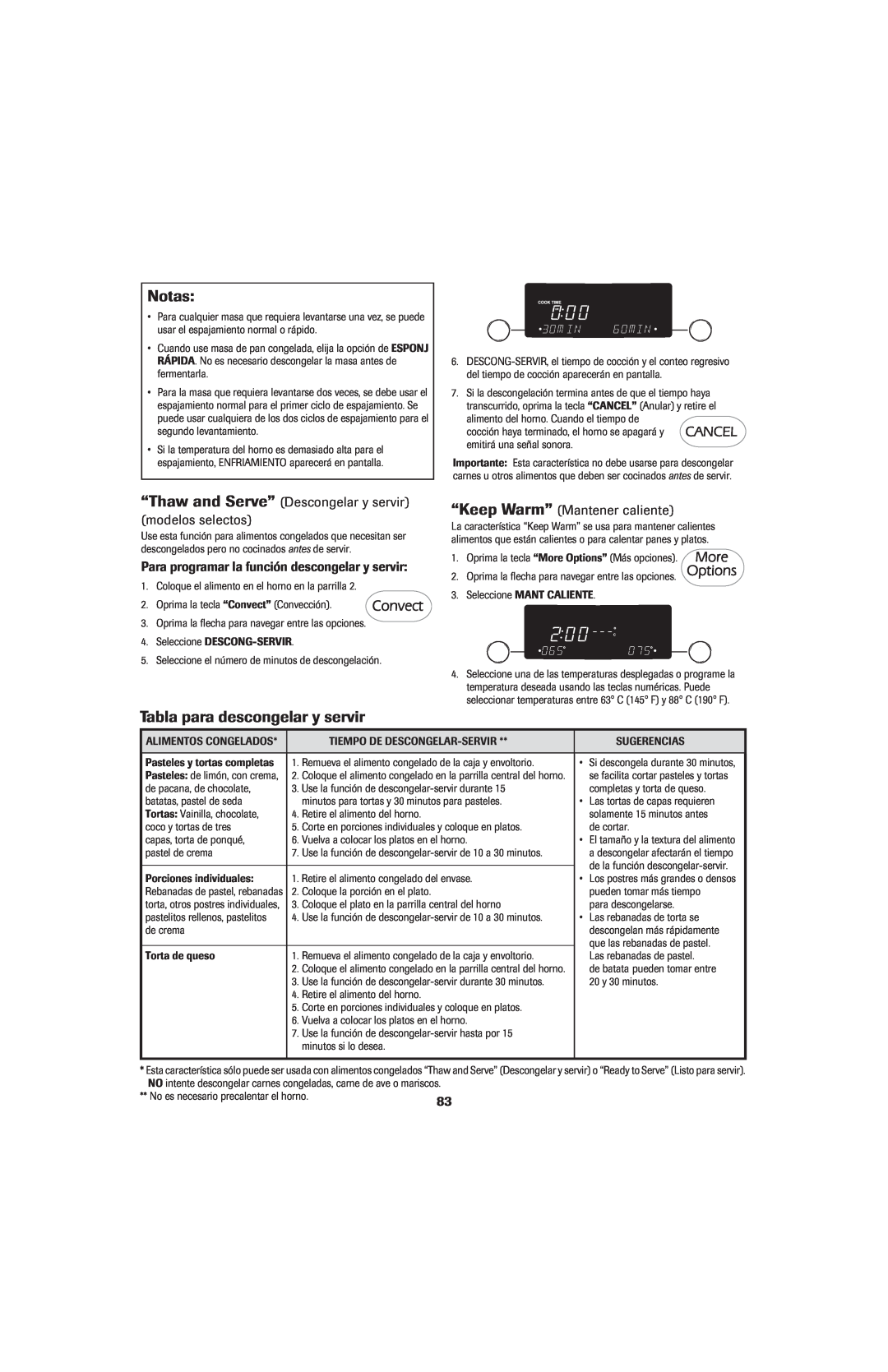 Jenn-Air 8113P714-60 Tabla para descongelar y servir, “Thaw and Serve” Descongelar y servir modelos selectos, Notas 
