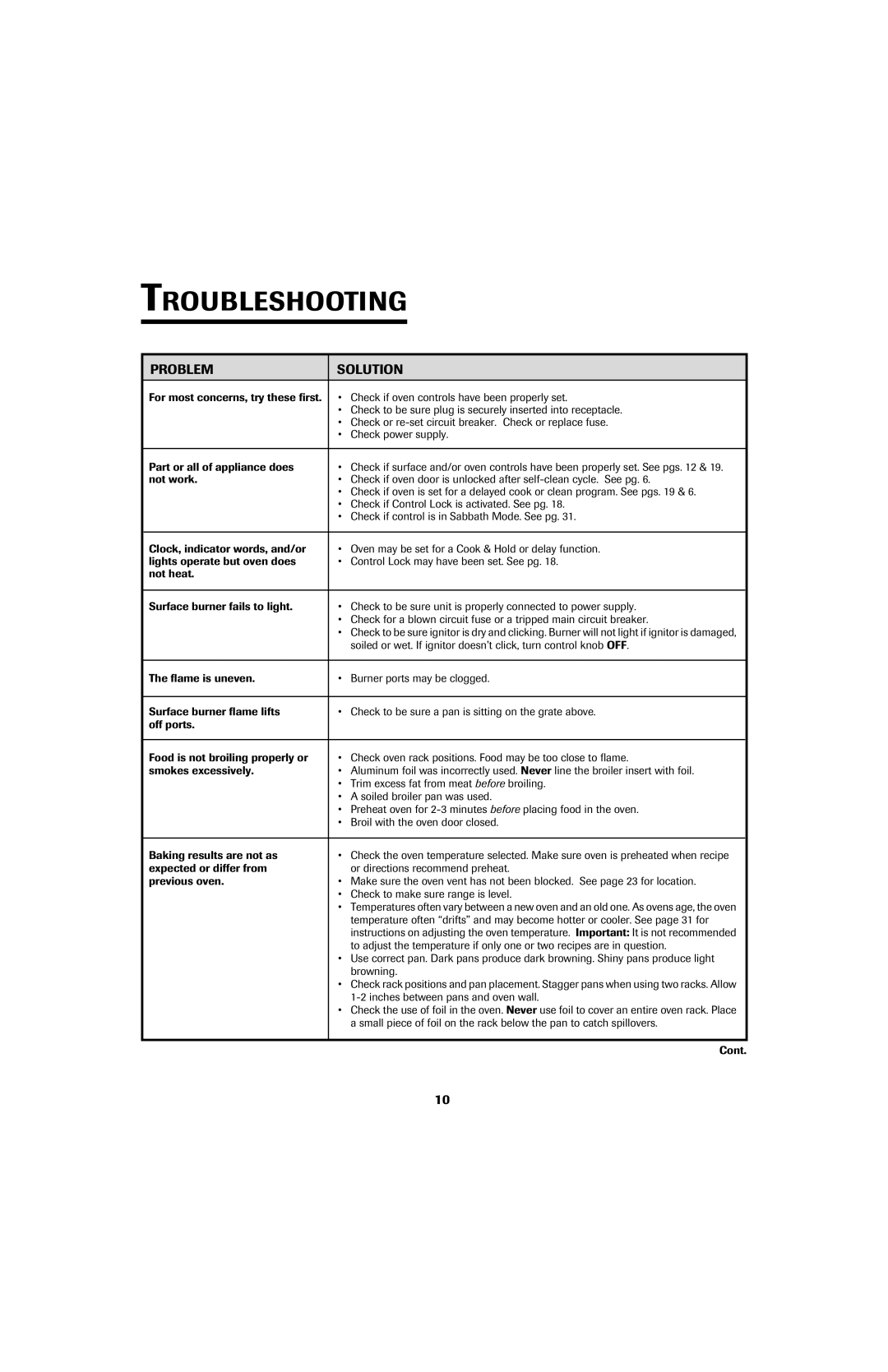 Jenn-Air 8113P753-60 Troubleshooting, Problem Solution, Browning, Inches between pans and oven wall 