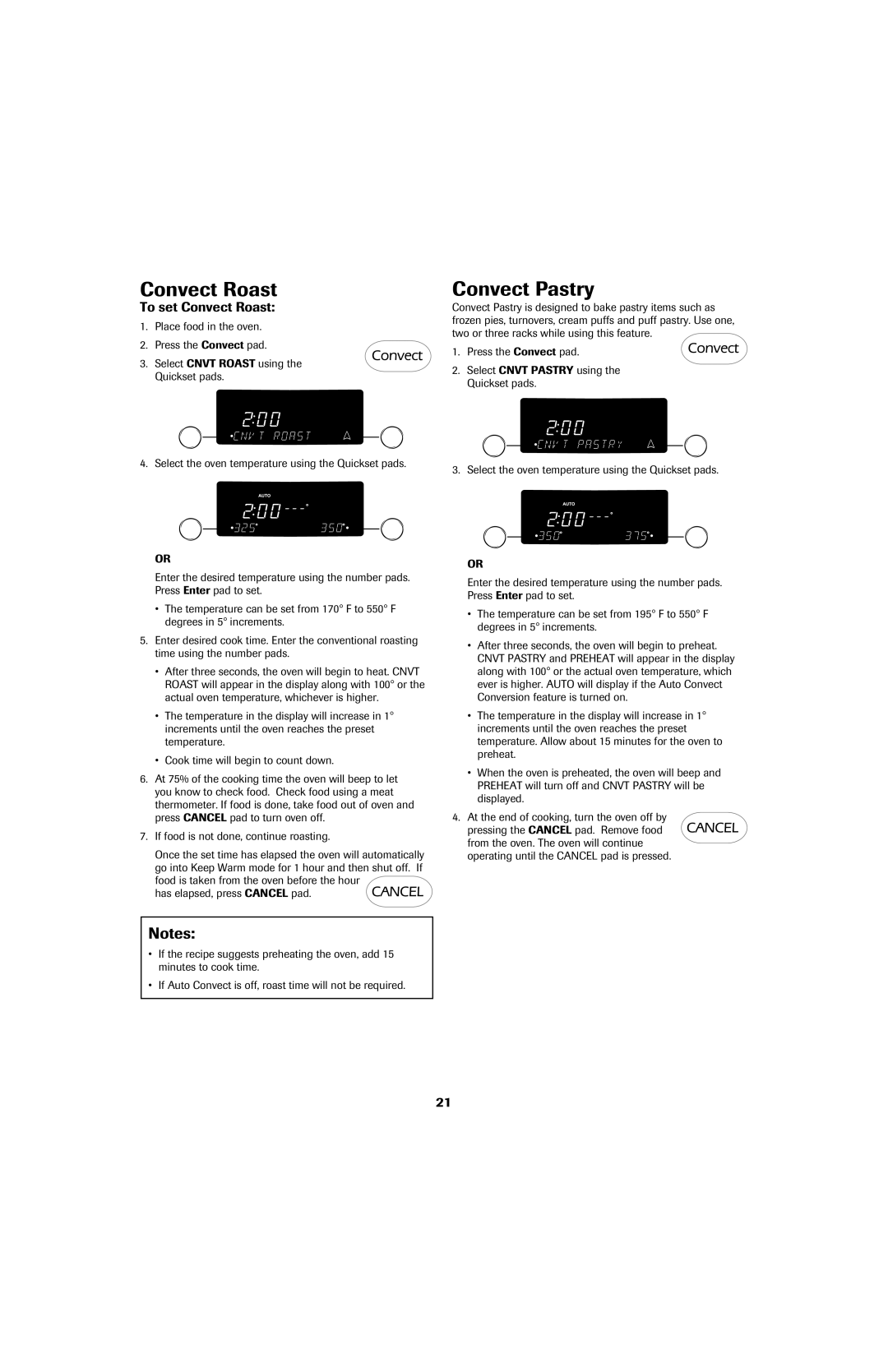 Jenn-Air 8113P753-60 important safety instructions Convect Pastry, To set Convect Roast 