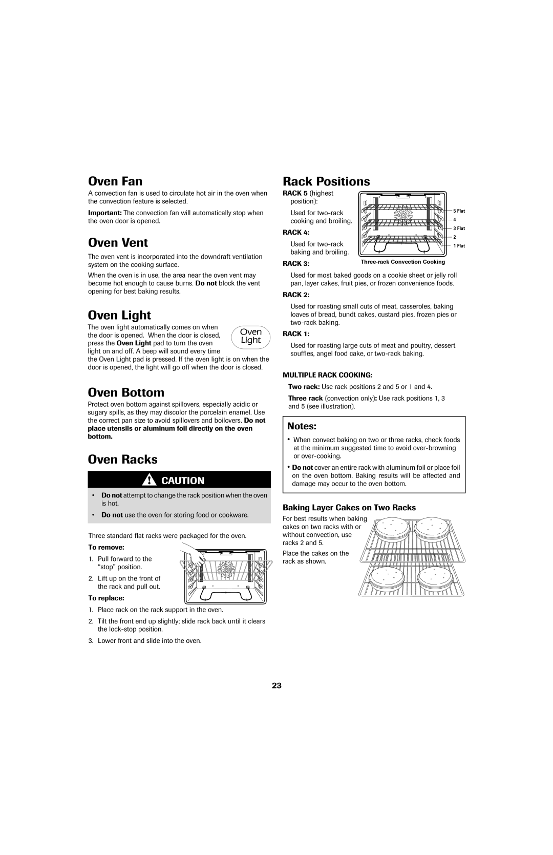 Jenn-Air 8113P753-60 important safety instructions Oven Fan, Oven Vent, Oven Bottom, Oven Racks, Rack Positions 