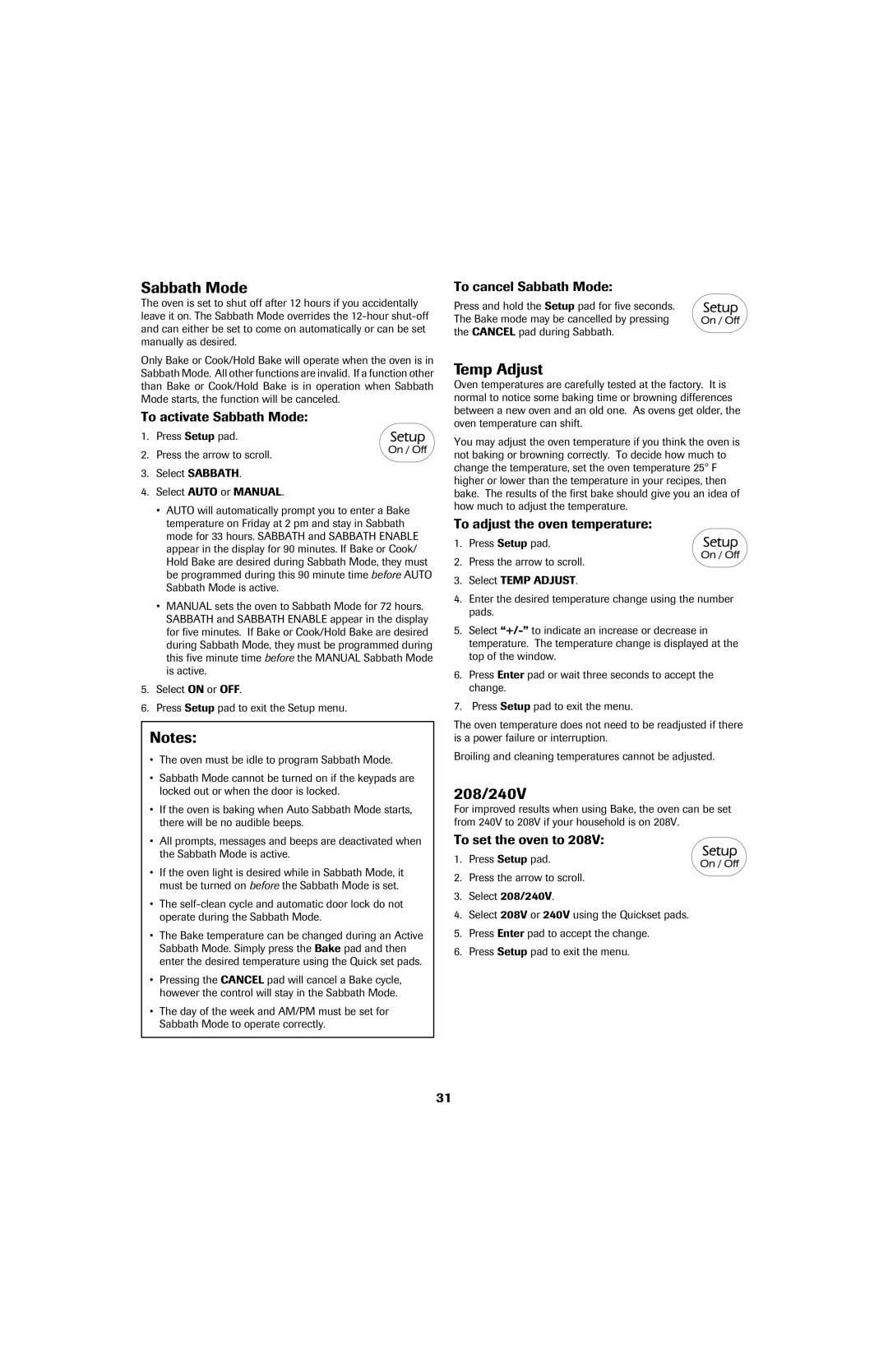 Jenn-Air 8113P753-60 important safety instructions Sabbath Mode, Temp Adjust, 208/240V 