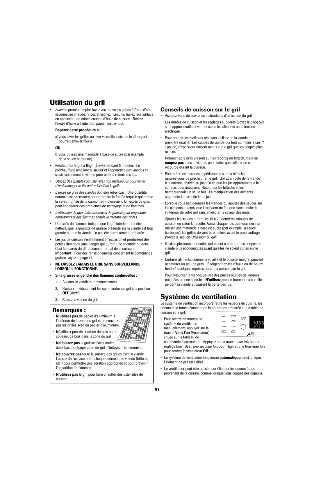 Jenn-Air 8113P753-60 Utilisation du gril, Système de ventilation, Conseils de cuisson sur le gril 