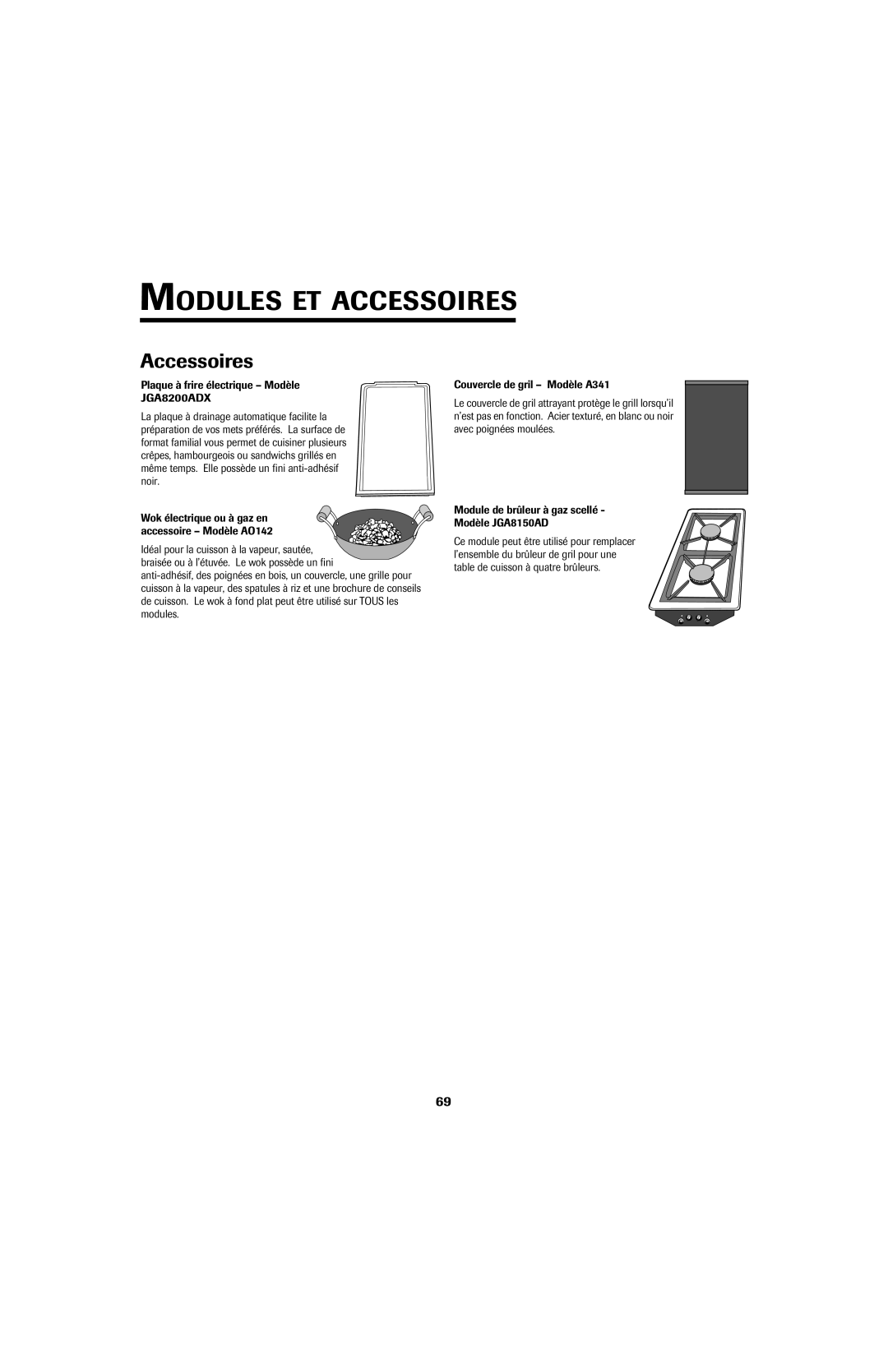 Jenn-Air 8113P753-60 important safety instructions Modules ET Accessoires, Plaque à frire électrique Modèle, JGA8200ADX 