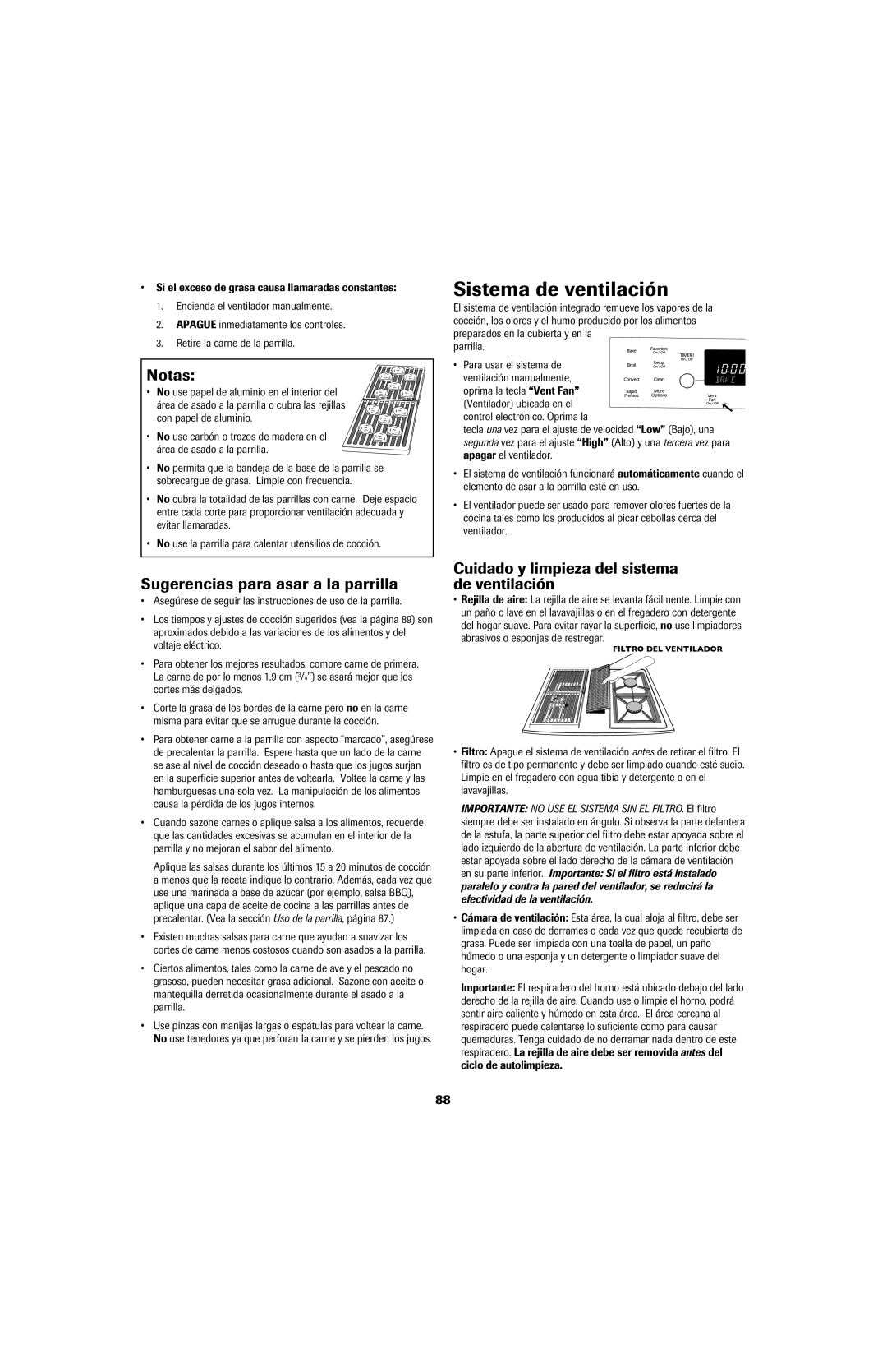 Jenn-Air 8113P753-60 important safety instructions Sistema de ventilación, Sugerencias para asar a la parrilla 