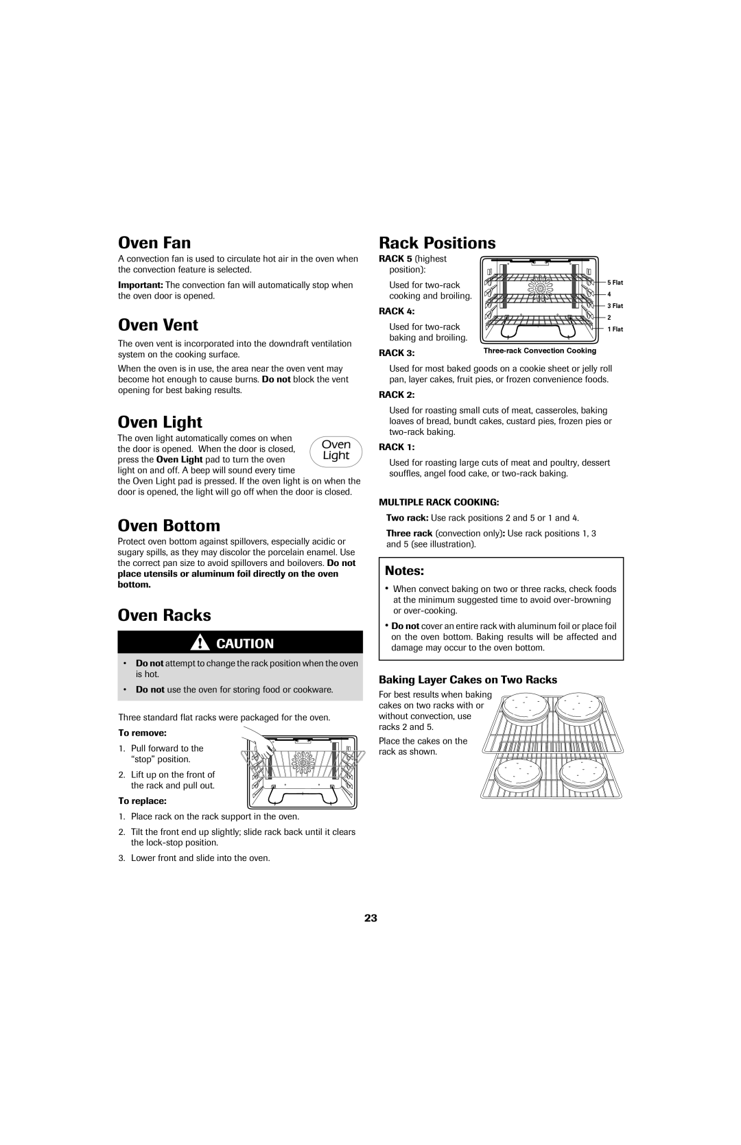 Jenn-Air 8113P753-60 Oven Fan, Oven Vent, Oven Bottom, Oven Racks, Rack Positions, Baking Layer Cakes on Two Racks 