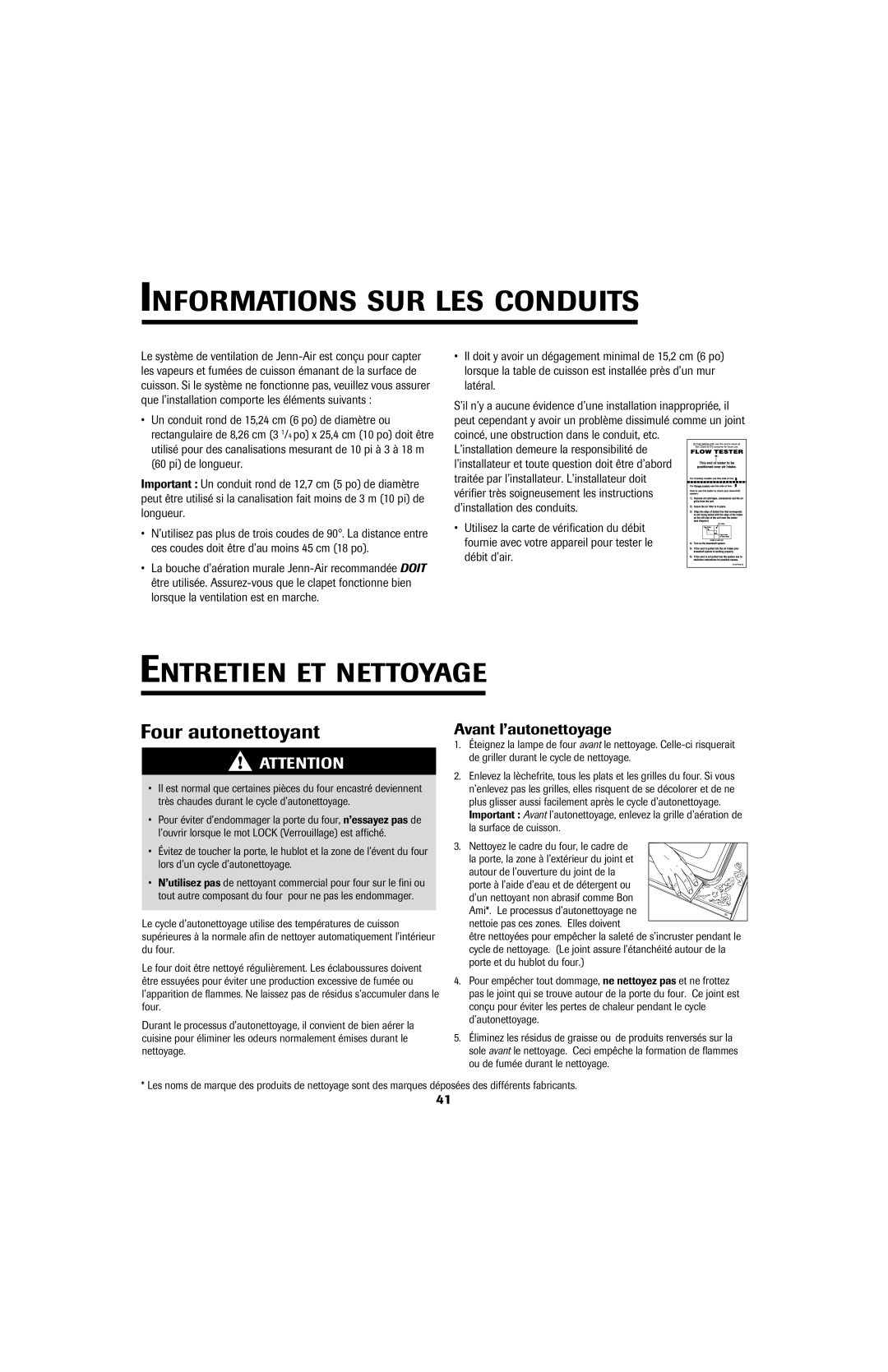 Jenn-Air 8113P753-60 Informations Sur Les Conduits, Entretien Et Nettoyage, Avant l’autonettoyage, Four autonettoyant 