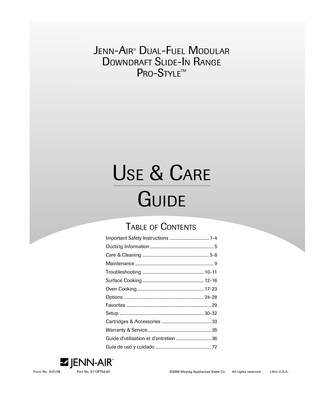 Jenn-Air 8113P754-60 important safety instructions USE & Care Guide 