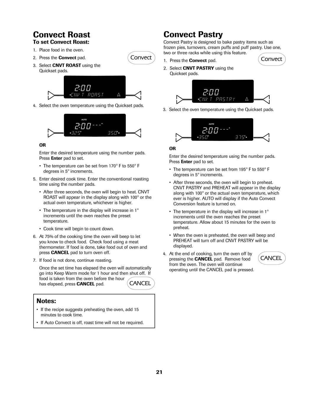 Jenn-Air 8113P754-60 important safety instructions Convect Pastry, To set Convect Roast 