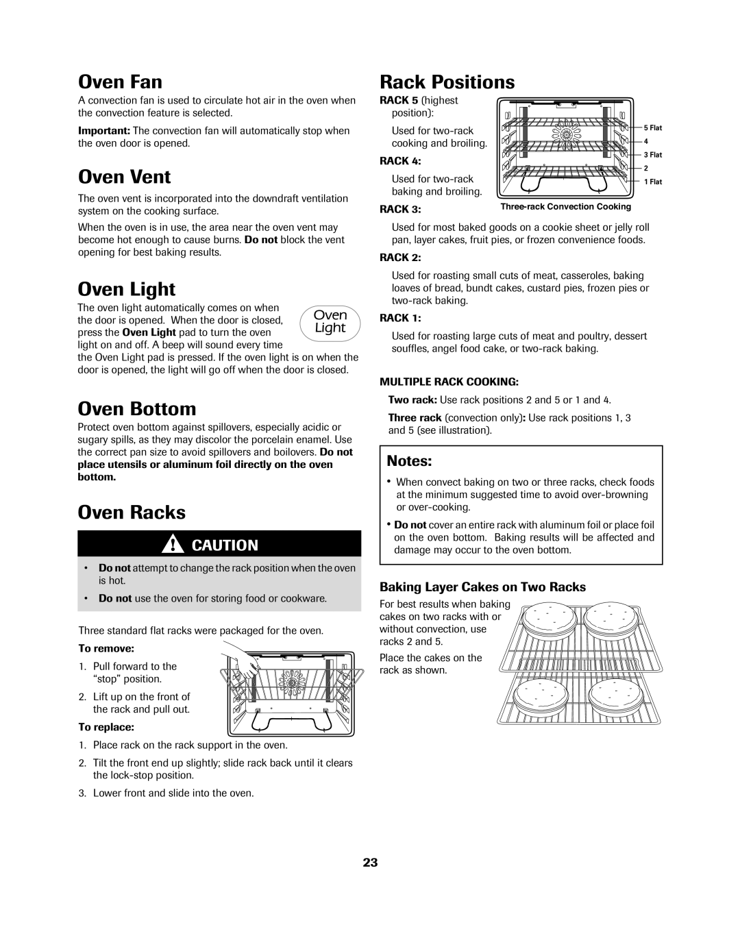 Jenn-Air 8113P754-60 important safety instructions Oven Fan, Oven Vent, Oven Light, Oven Bottom, Oven Racks, Rack Positions 