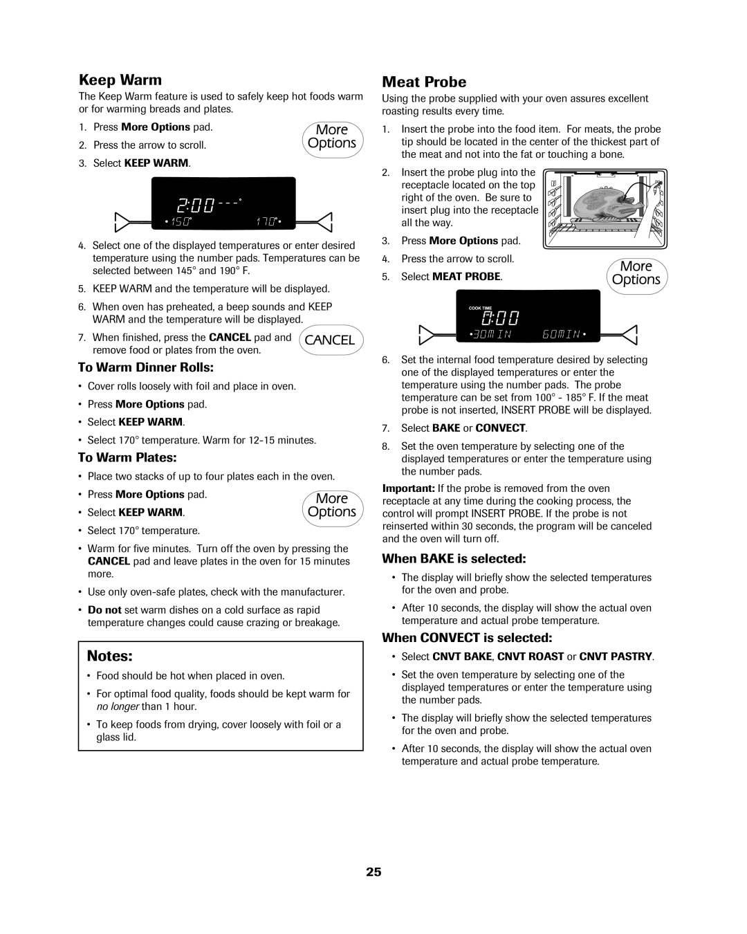 Jenn-Air 8113P754-60 important safety instructions Keep Warm, Meat Probe 