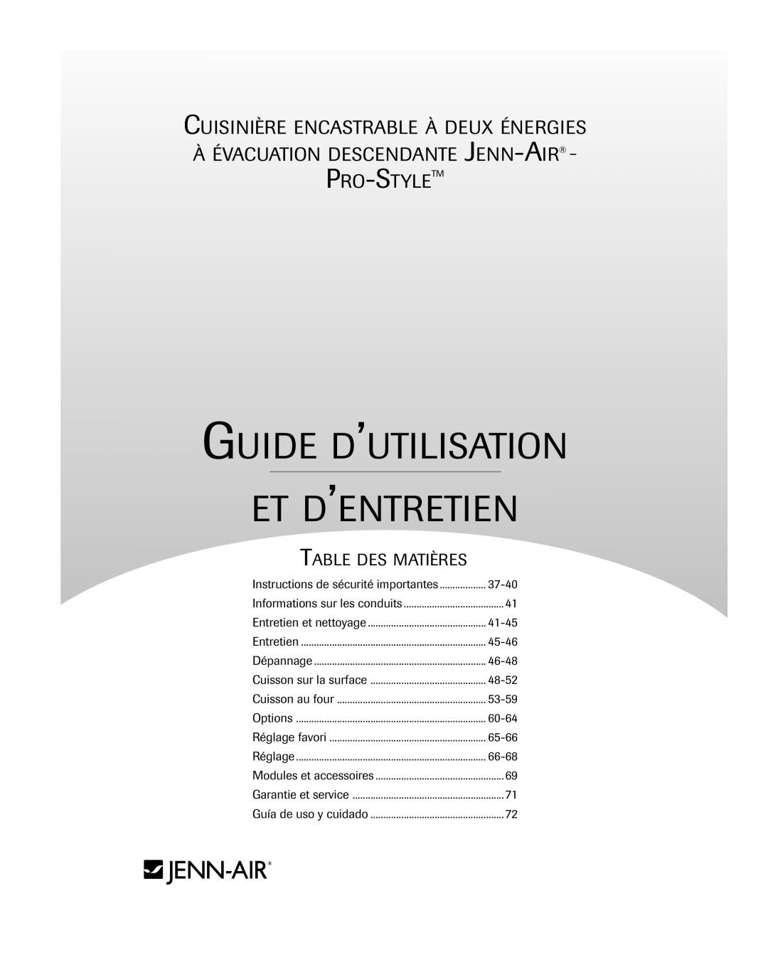 Jenn-Air 8113P754-60 important safety instructions 37-40, 41-45, 45-46, 46-48, 48-52, 53-59, 60-64, 65-66, 66-68 