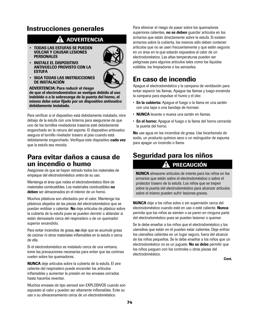 Jenn-Air 8113P754-60 En caso de incendio, Para evitar daños a causa de un incendio o humo, Seguridad para los niños 