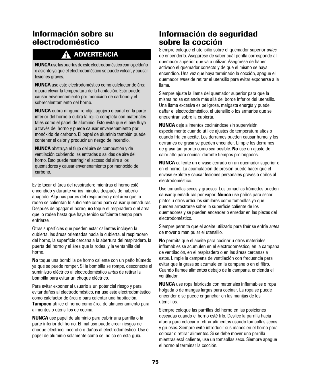 Jenn-Air 8113P754-60 Información sobre su electrodoméstico, Información de seguridad sobre la cocción 