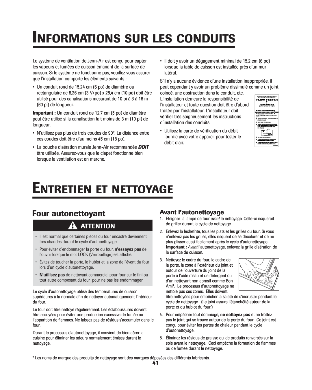 Jenn-Air 8113P754-60 Informations Sur Les Conduits, Entretien Et Nettoyage, Avant l’autonettoyage, Four autonettoyant 