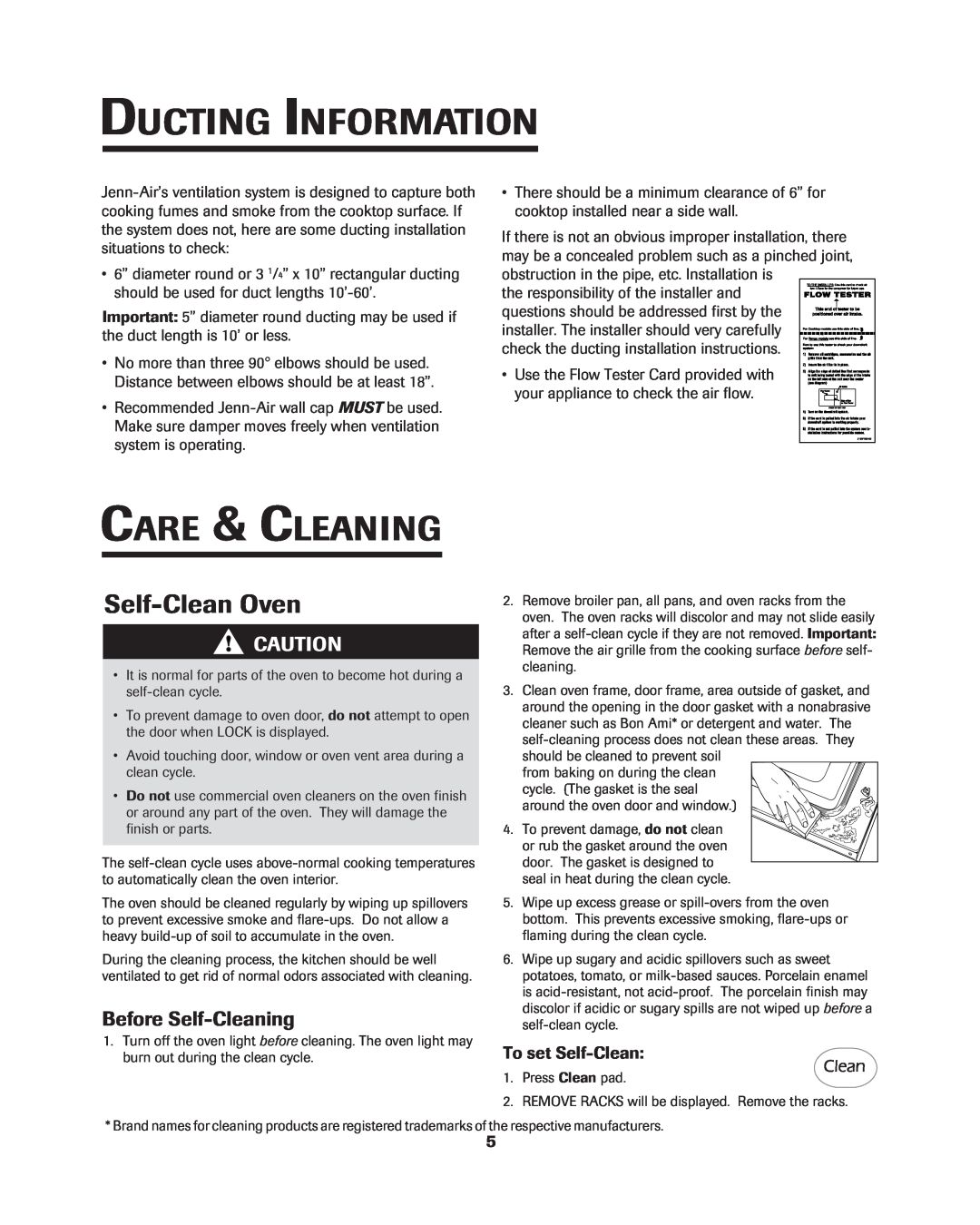Jenn-Air 8113P754-60 Ducting Information, Care & Cleaning, Before Self-Cleaning, To set Self-Clean, Self-Clean Oven 
