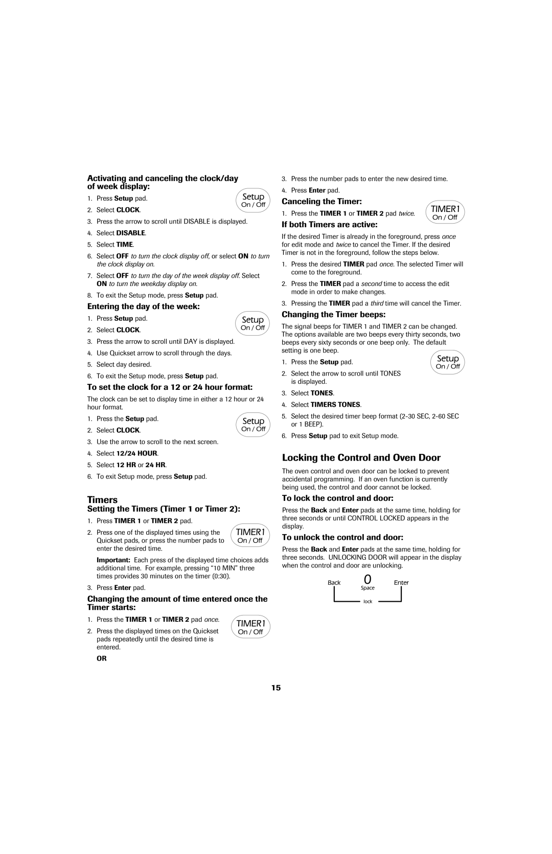 Jenn-Air 8113P757-60 important safety instructions Timers, Locking the Control and Oven Door 