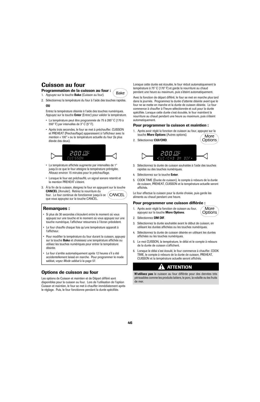 Jenn-Air 8113P757-60 Cuisson au four, Options de cuisson au four, Programmation de la cuisson au four 