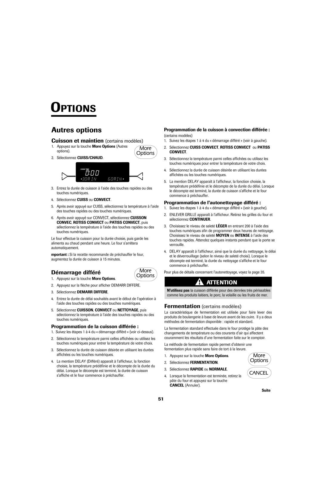 Jenn-Air 8113P757-60 important safety instructions Autres options, Cuisson et maintien certains modèles, Démarrage différé 