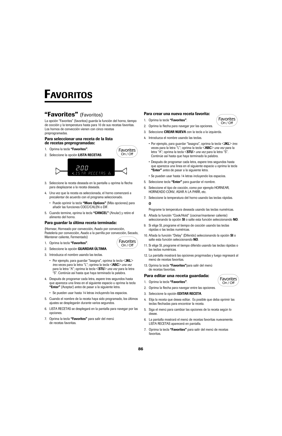 Jenn-Air 8113P757-60 Favorites Favoritos, Para guardar la última receta terminada, Para editar una receta guardada 