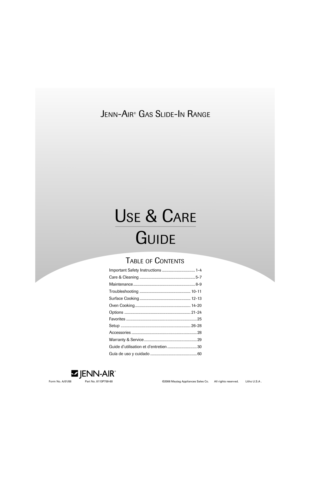 Jenn-Air 8113P759-60 important safety instructions USE & Care Guide 