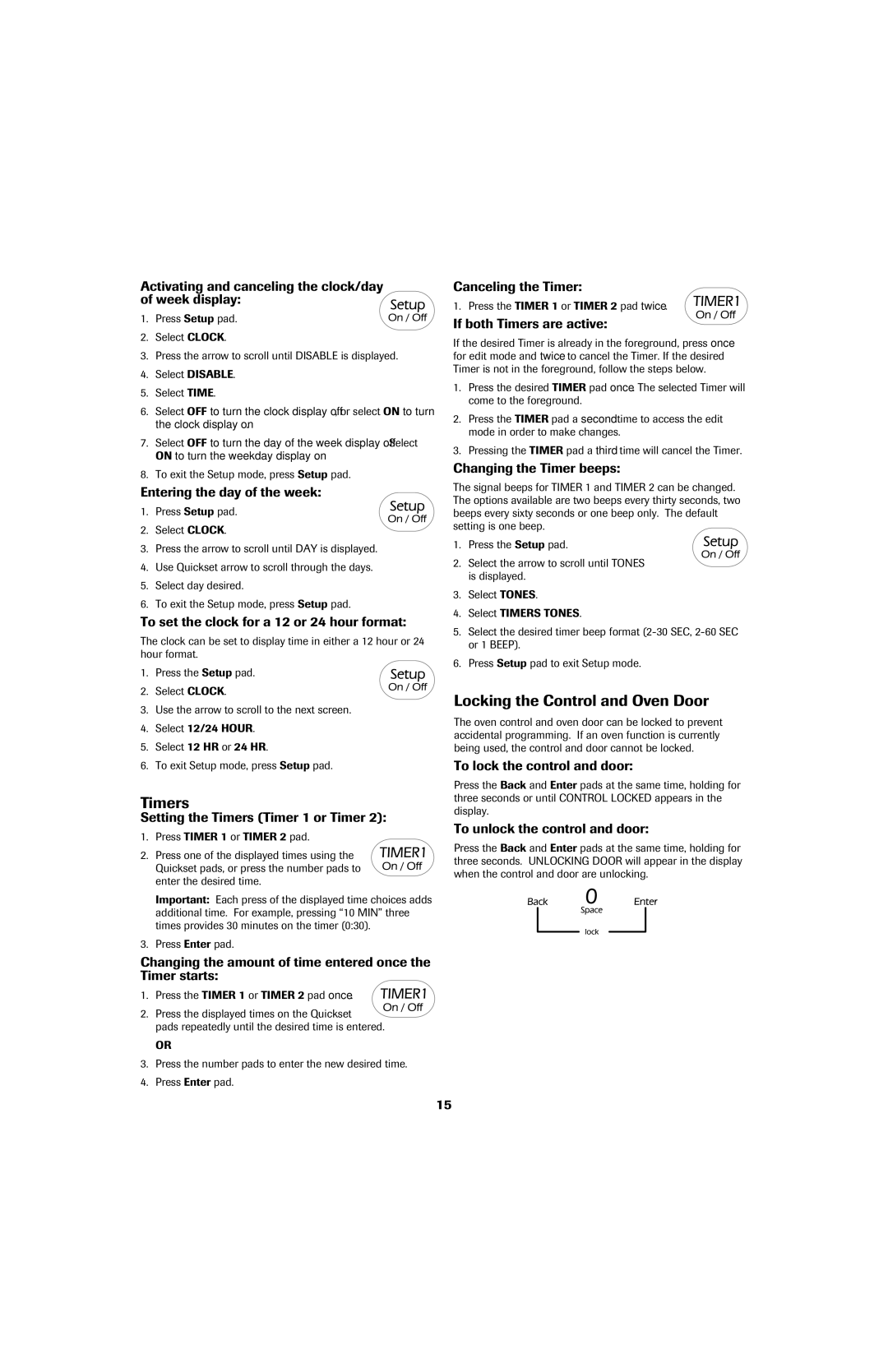 Jenn-Air 8113P759-60 important safety instructions Timers, Locking the Control and Oven Door 