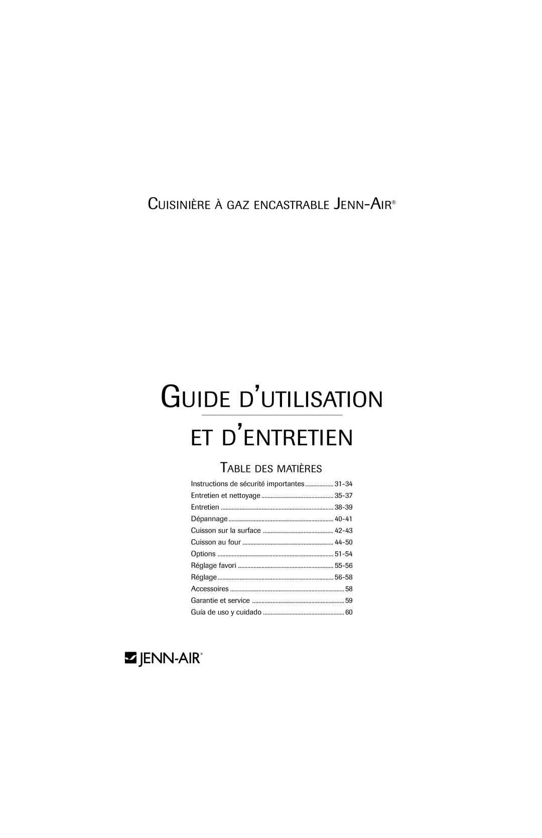 Jenn-Air 8113P759-60 important safety instructions 31-34, 35-37, 38-39, 40-41, 42-43, 44-50, 51-54, 55-56, 56-58 