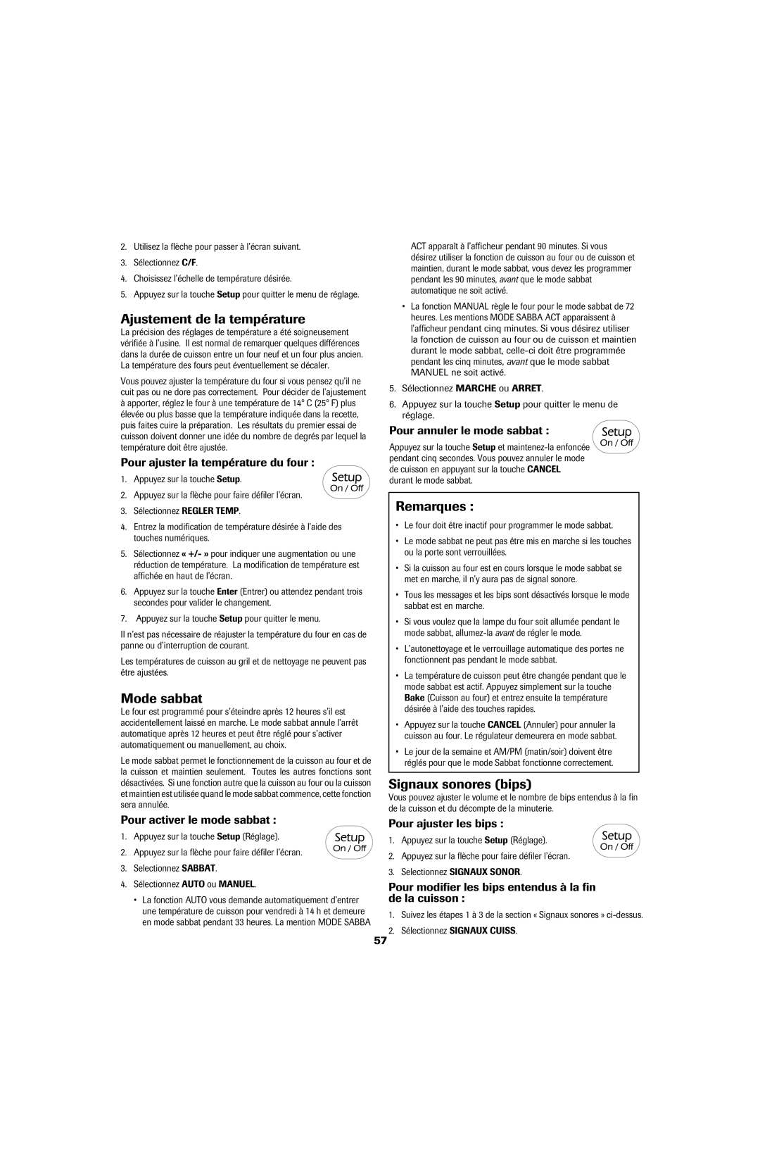 Jenn-Air 8113P759-60 important safety instructions Ajustement de la température, Mode sabbat, Signaux sonores bips 