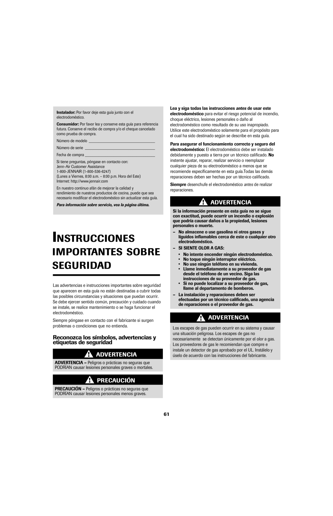 Jenn-Air 8113P759-60 Instrucciones Importantes Sobre Seguridad, Instrucciones generales, Jennair 