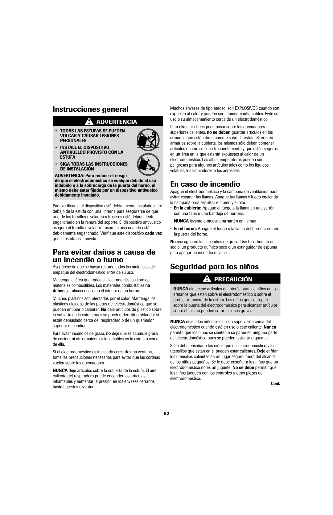 Jenn-Air 8113P759-60 Instrucciones general, Para evitar daños a causa de un incendio o humo, En caso de incendio 