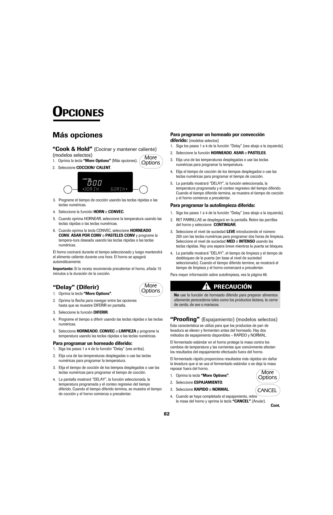 Jenn-Air 8113P759-60 important safety instructions Opciones, Más opciones, Delay Diferir 