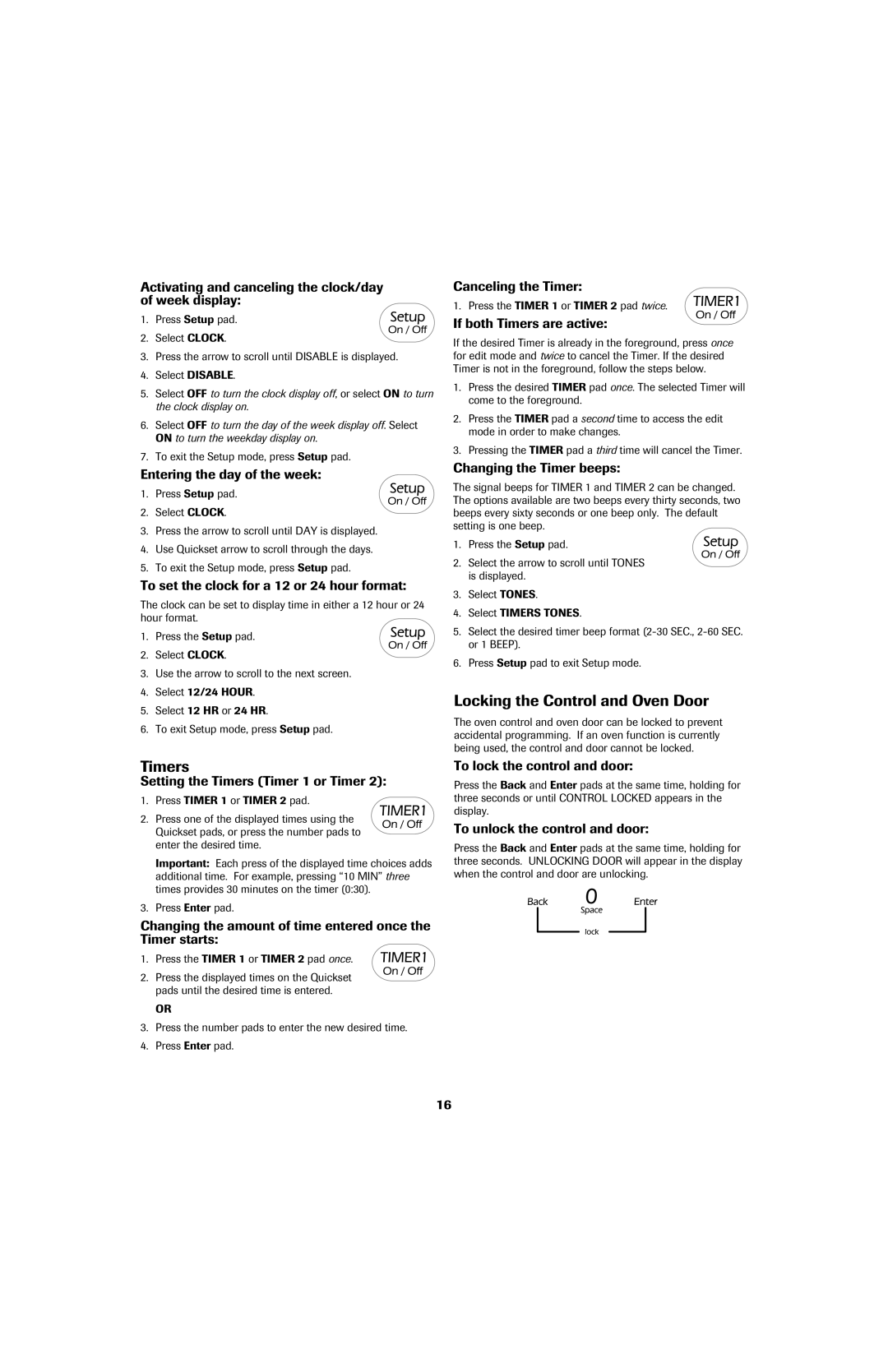 Jenn-Air air filter important safety instructions Timers, Locking the Control and Oven Door 