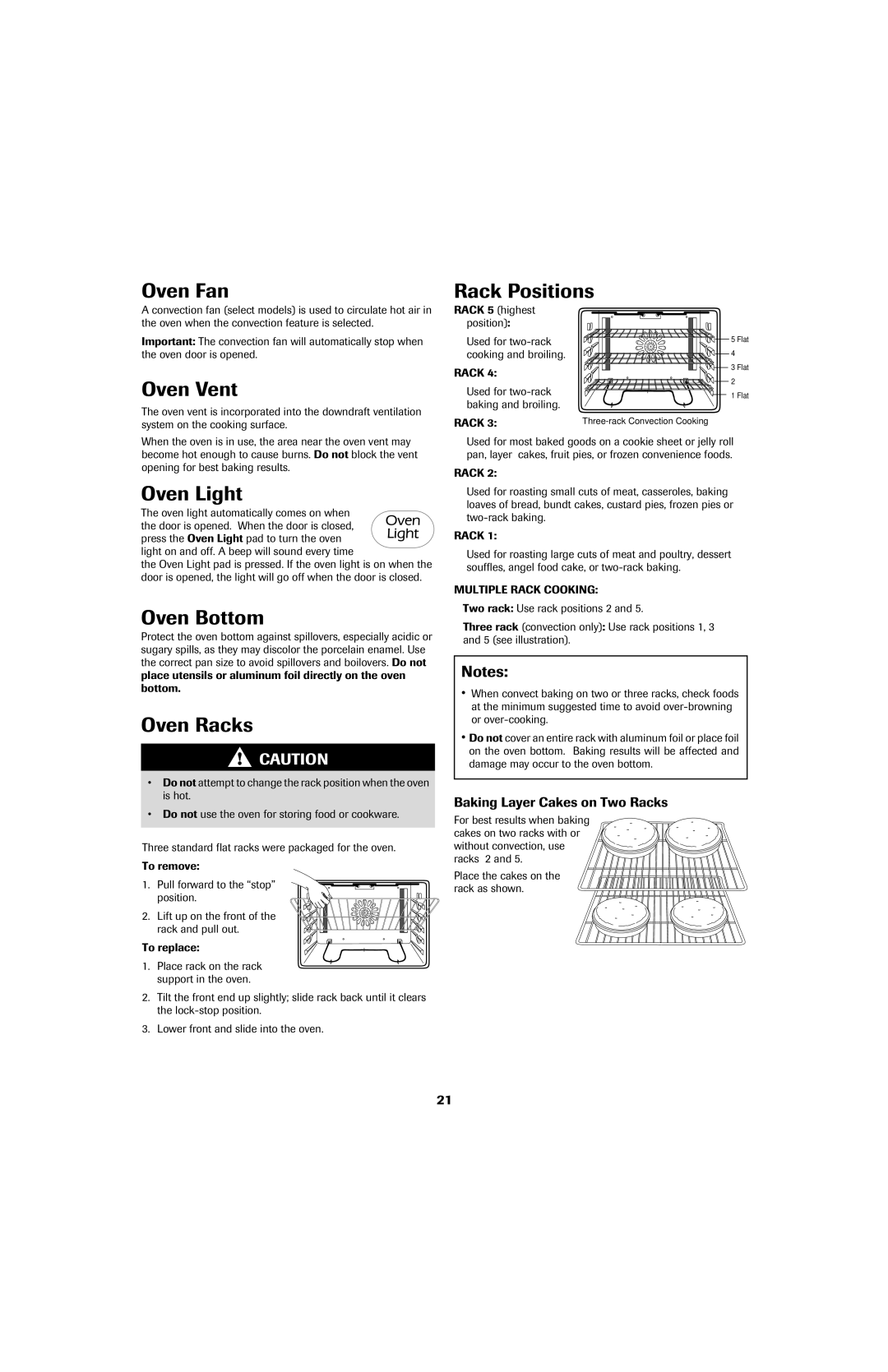 Jenn-Air air filter important safety instructions Oven Fan, Oven Vent, Oven Bottom, Oven Racks, Rack Positions 