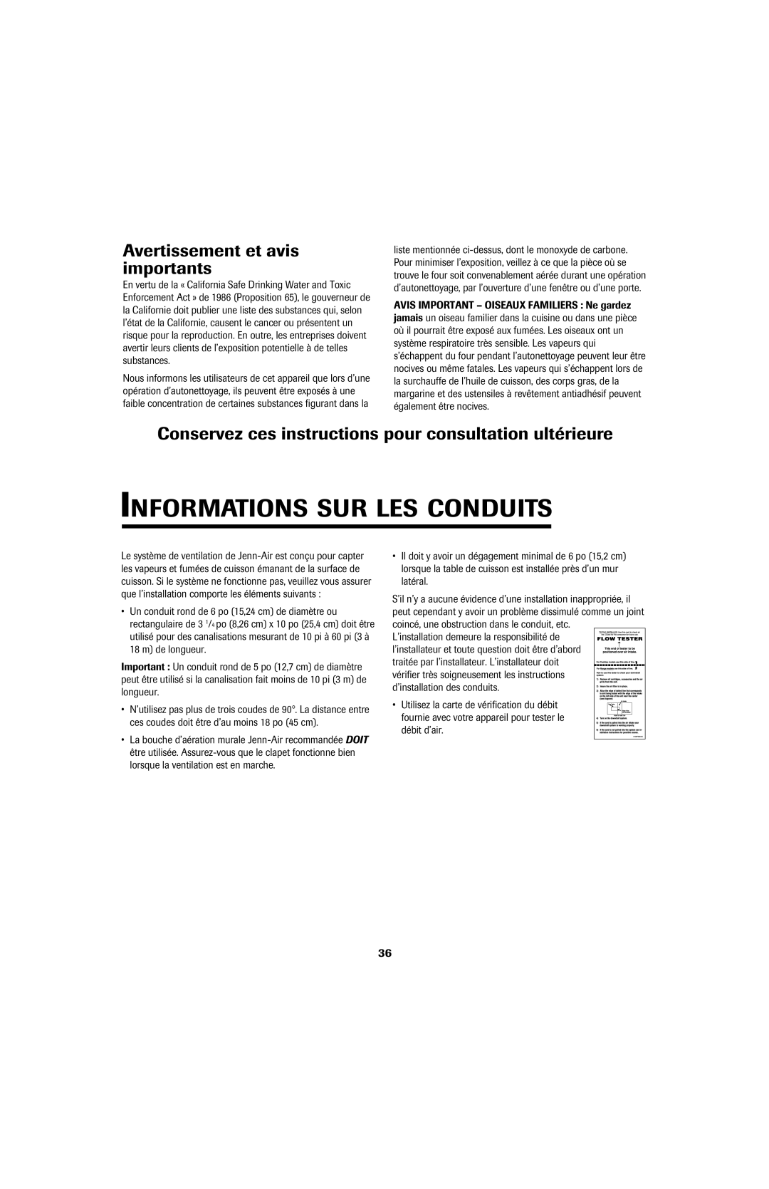 Jenn-Air air filter Avertissement et avis importants, Conservez ces instructions pour consultation ultérieure 