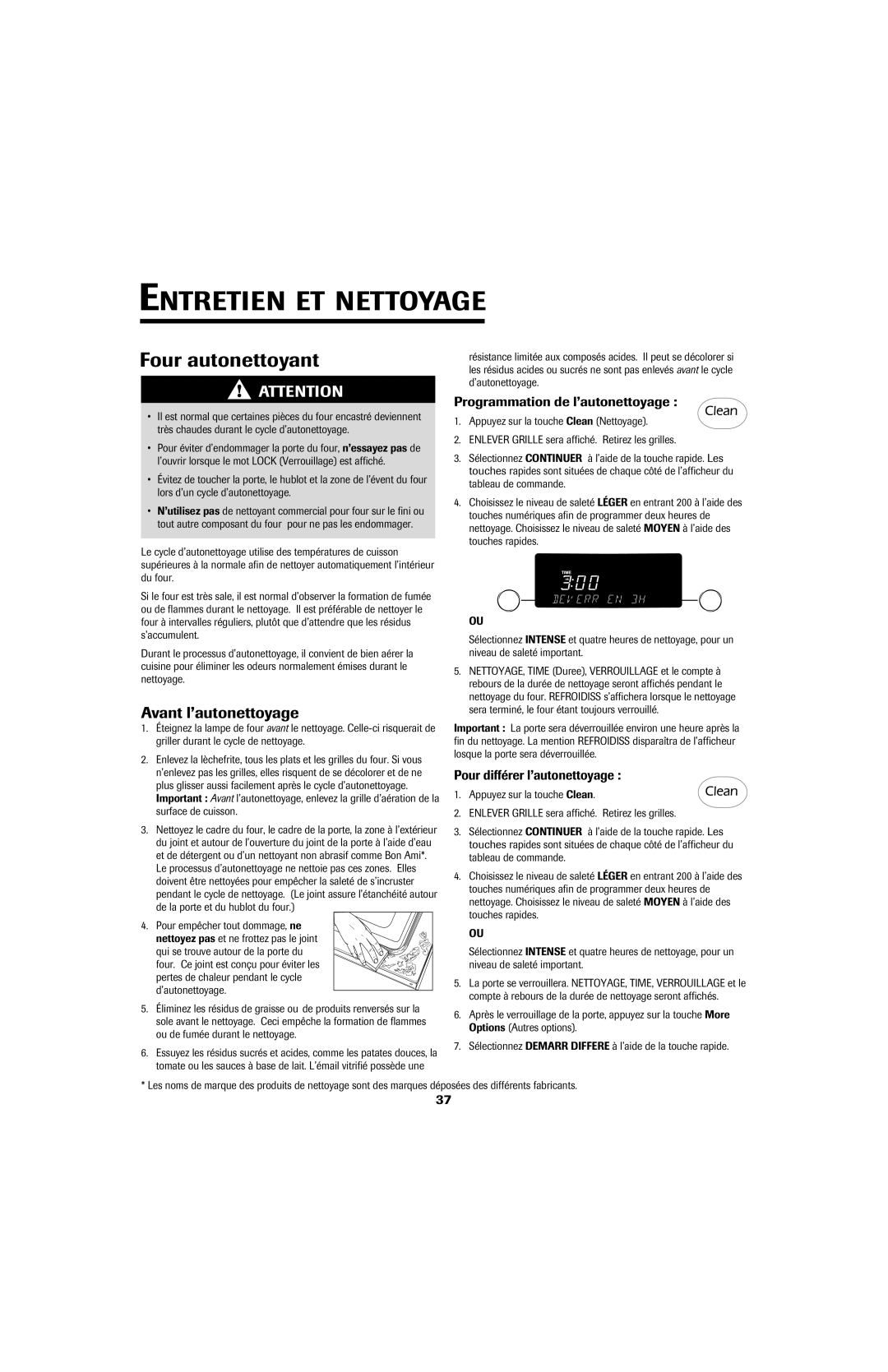 Jenn-Air air filter Entretien ET Nettoyage, Avant l’autonettoyage, Programmation de l’autonettoyage 