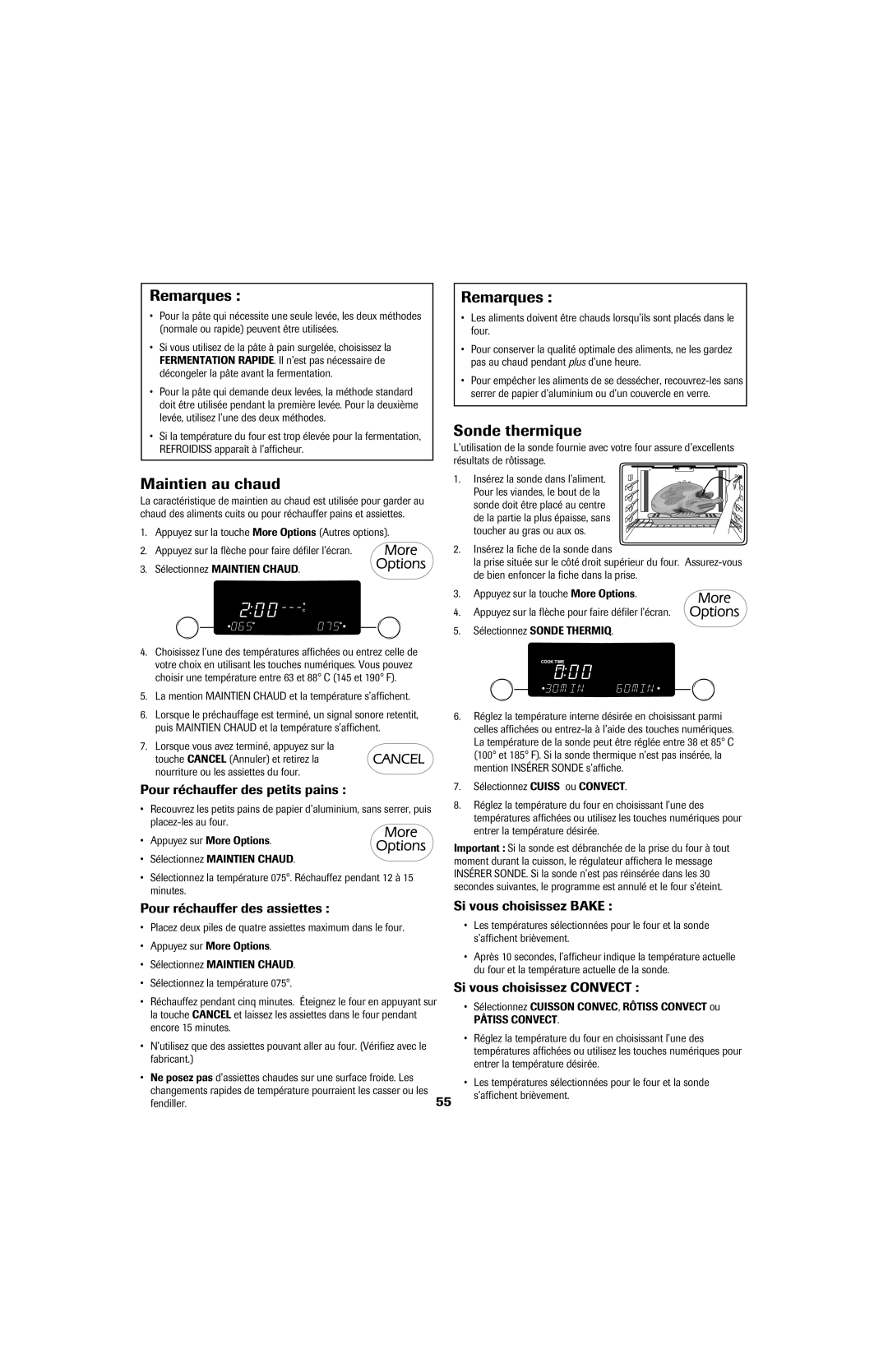 Jenn-Air air filter Maintien au chaud, Sonde thermique, Pour réchauffer des petits pains, Si vous choisissez Convect 