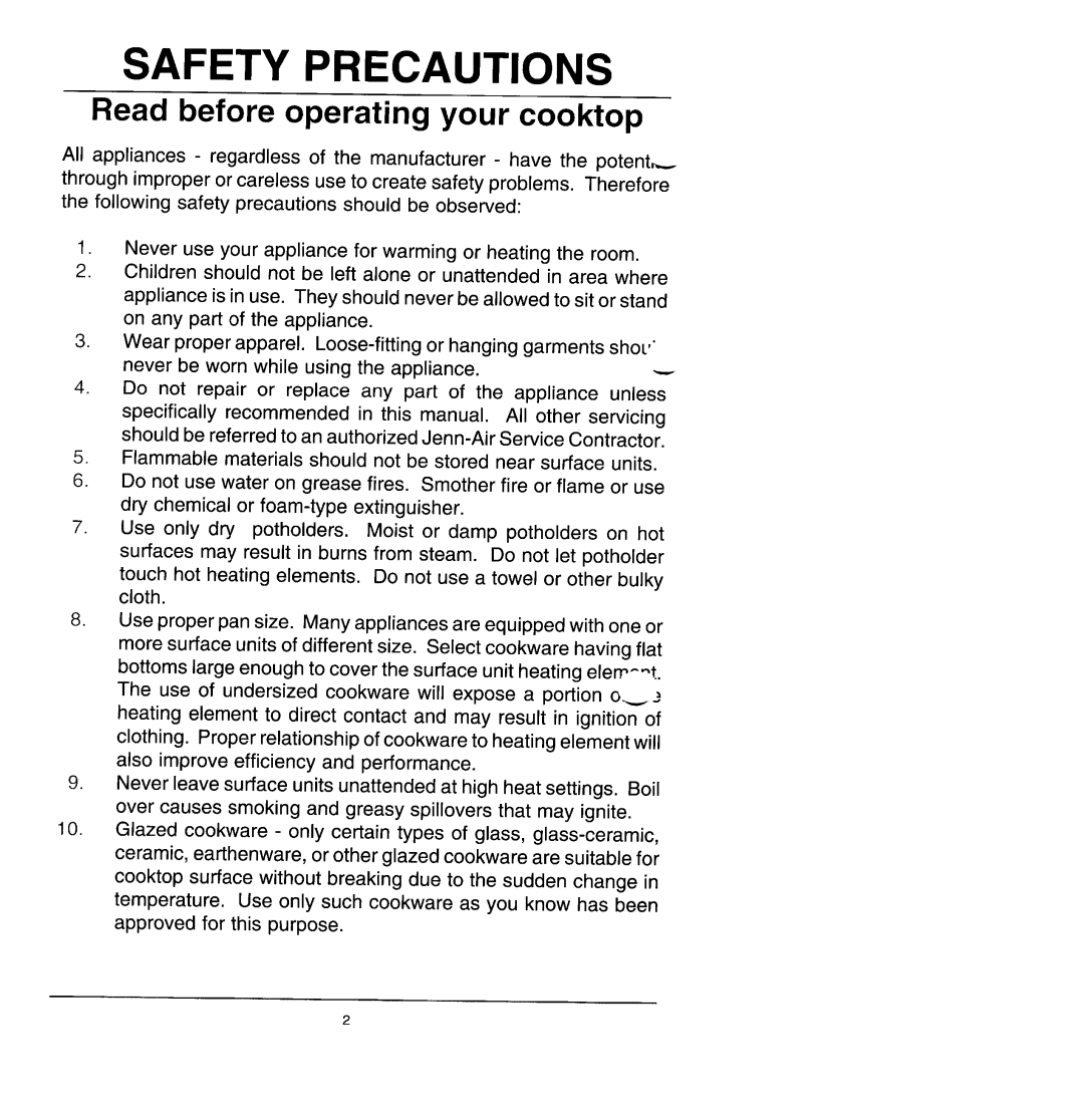 Jenn-Air AS130, A105 manual Safety Precautions 