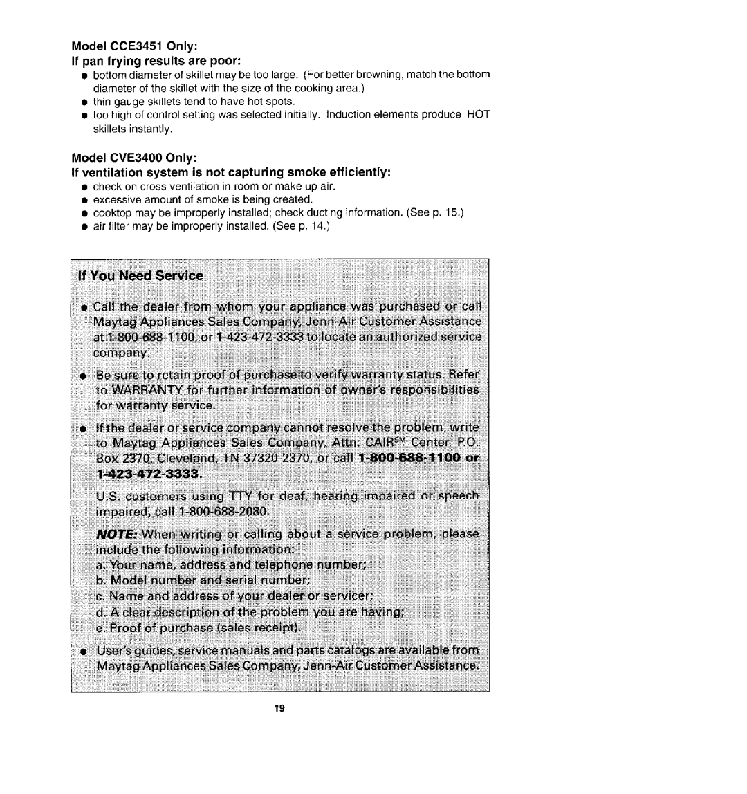 Jenn-Air CCE3401, CVE3400, CCE3531 manual Model CCE3451 Only If pan frying results are poor 
