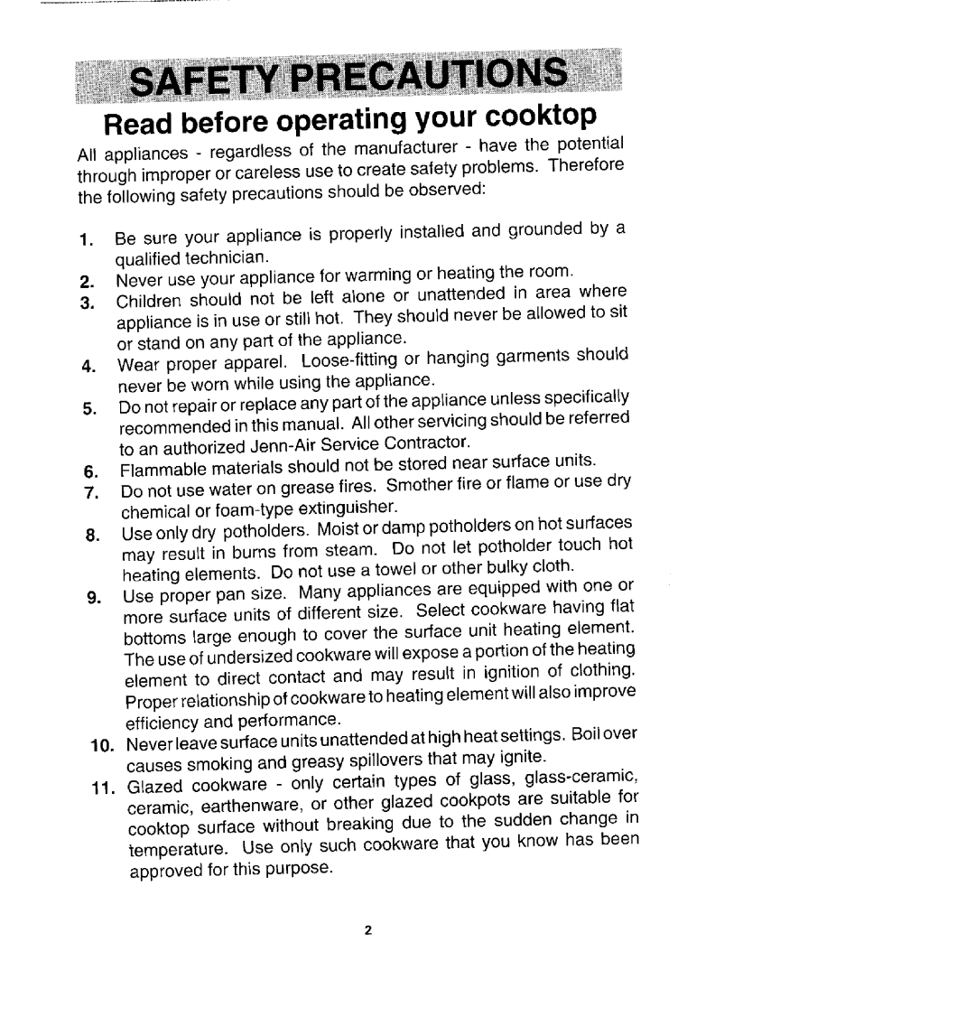 Jenn-Air CCE3531, CCE3401, CVE3400, CCE3451 manual Read before operatingyour cooktop 