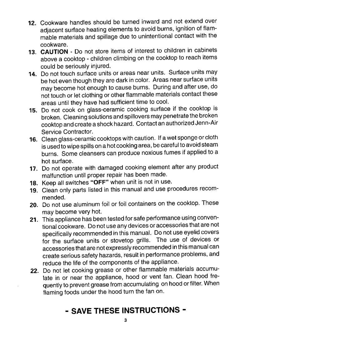 Jenn-Air CCE3451, CCE3401, CVE3400, CCE3531 manual Save Theseinstructions 