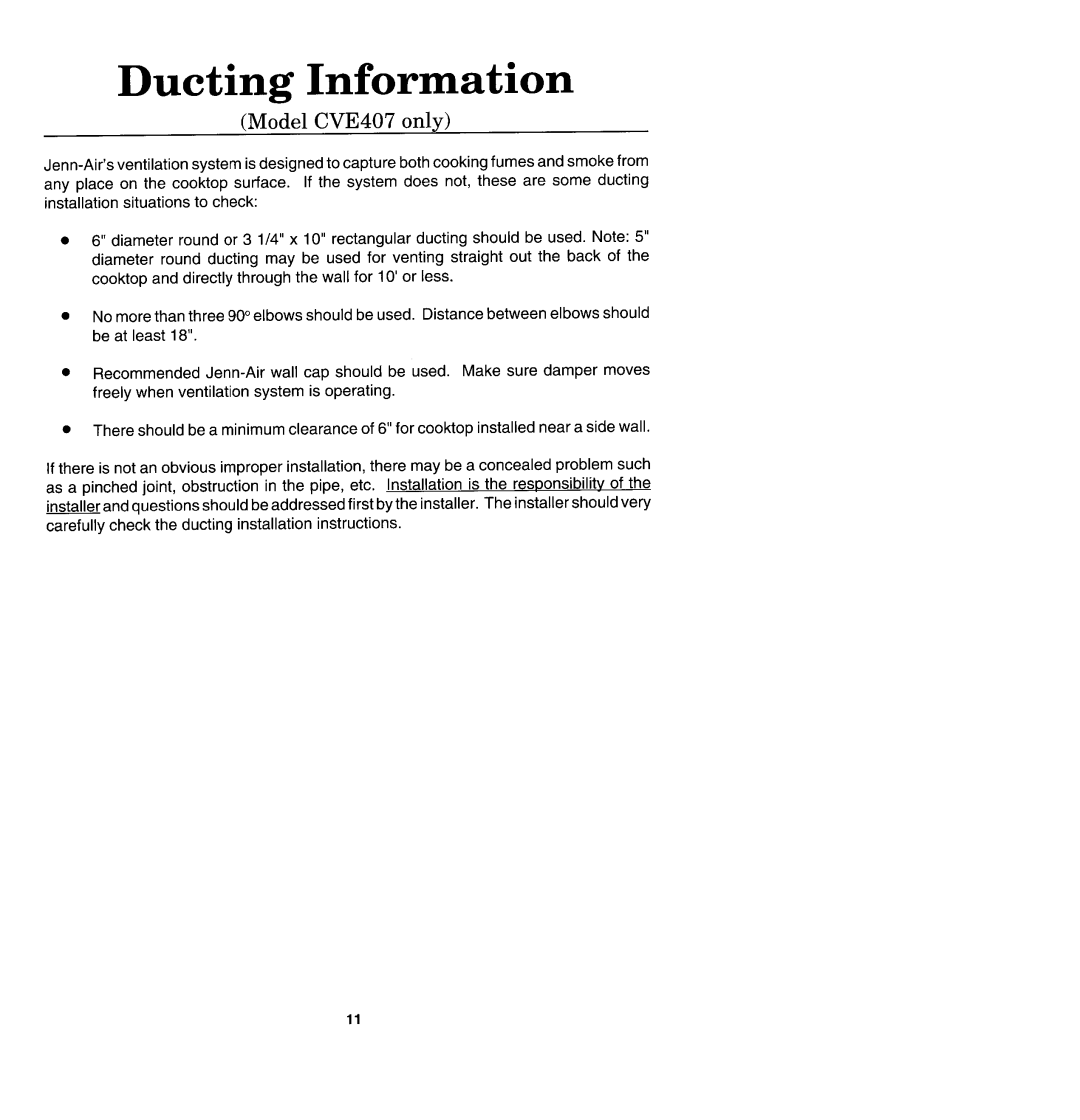 Jenn-Air CCE407, CVE407 manual Ducting Information 