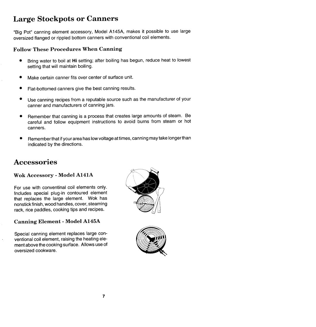 Jenn-Air CCE407, CVE407 manual Large Stockpots or Canners 