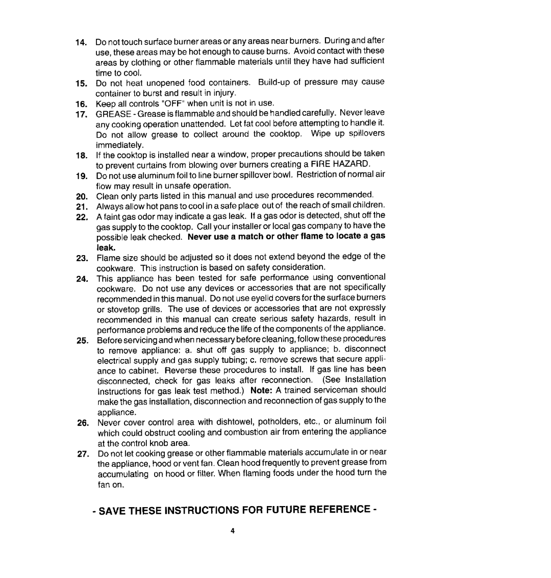 Jenn-Air CCG2421, CCG2521 manual Save These Instructions for Future Reference 