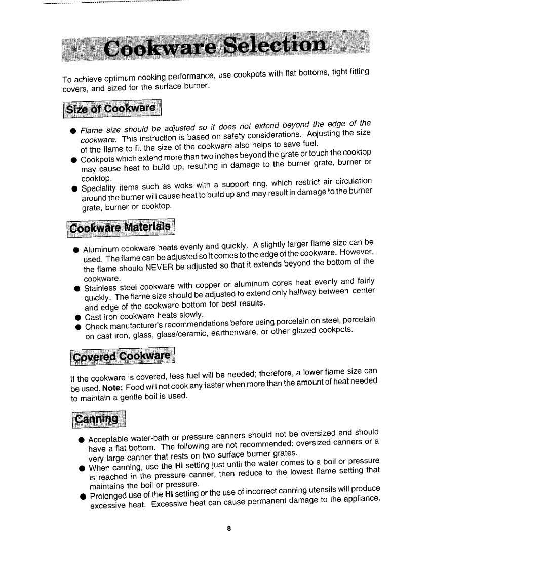 Jenn-Air CCG2421, CCG2521 manual •Cast iron cookware heats slowly 