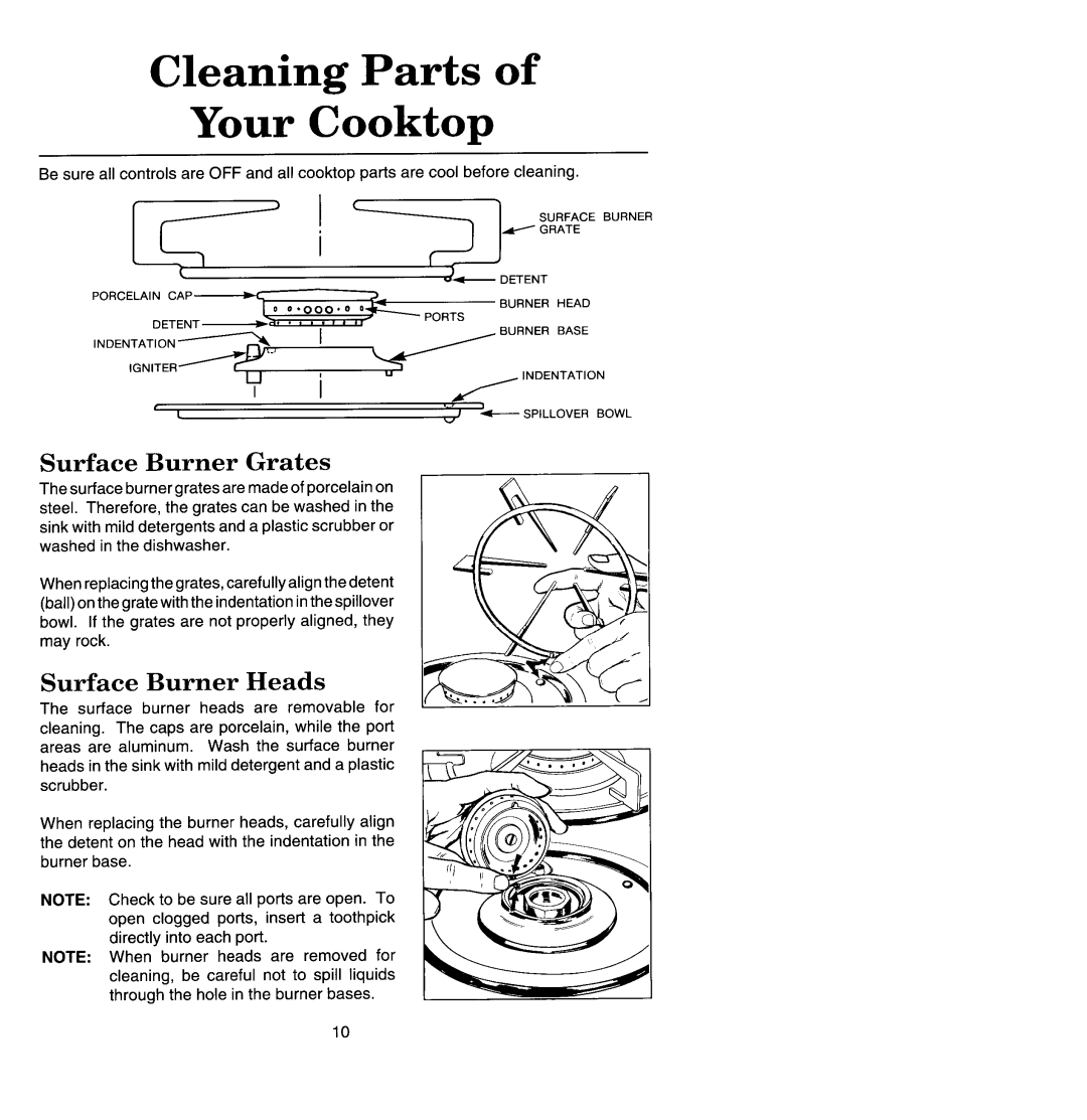 Jenn-Air CCG456 manual Surface Burner Grates, Surface Burner Heads 