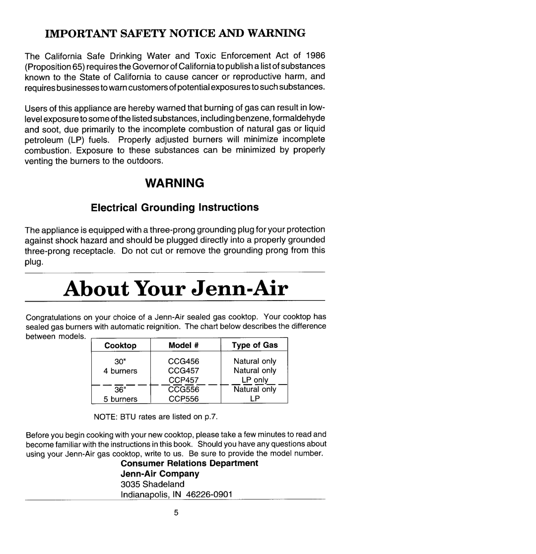 Jenn-Air CCG456 manual About Your Jenn-Air, Important Safety Notice and Warning 