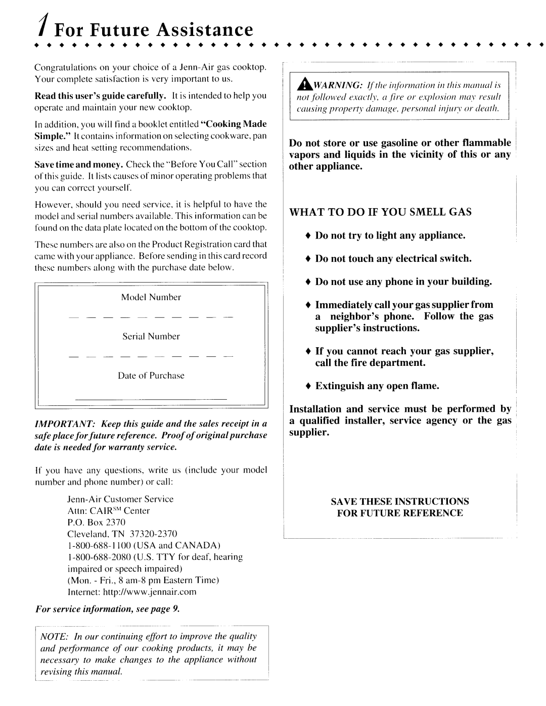 Jenn-Air CCGP2820P, CCGP2420P, CCGP2720P manual What to do if YOU Smell GAS 