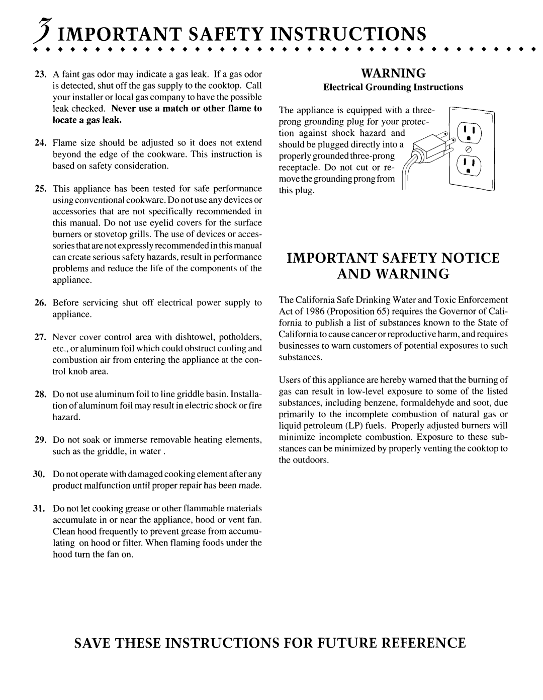 Jenn-Air CCGP2720P, CCGP2420P, CCGP2820P manual SIMPORTANT Safety, Instructions 