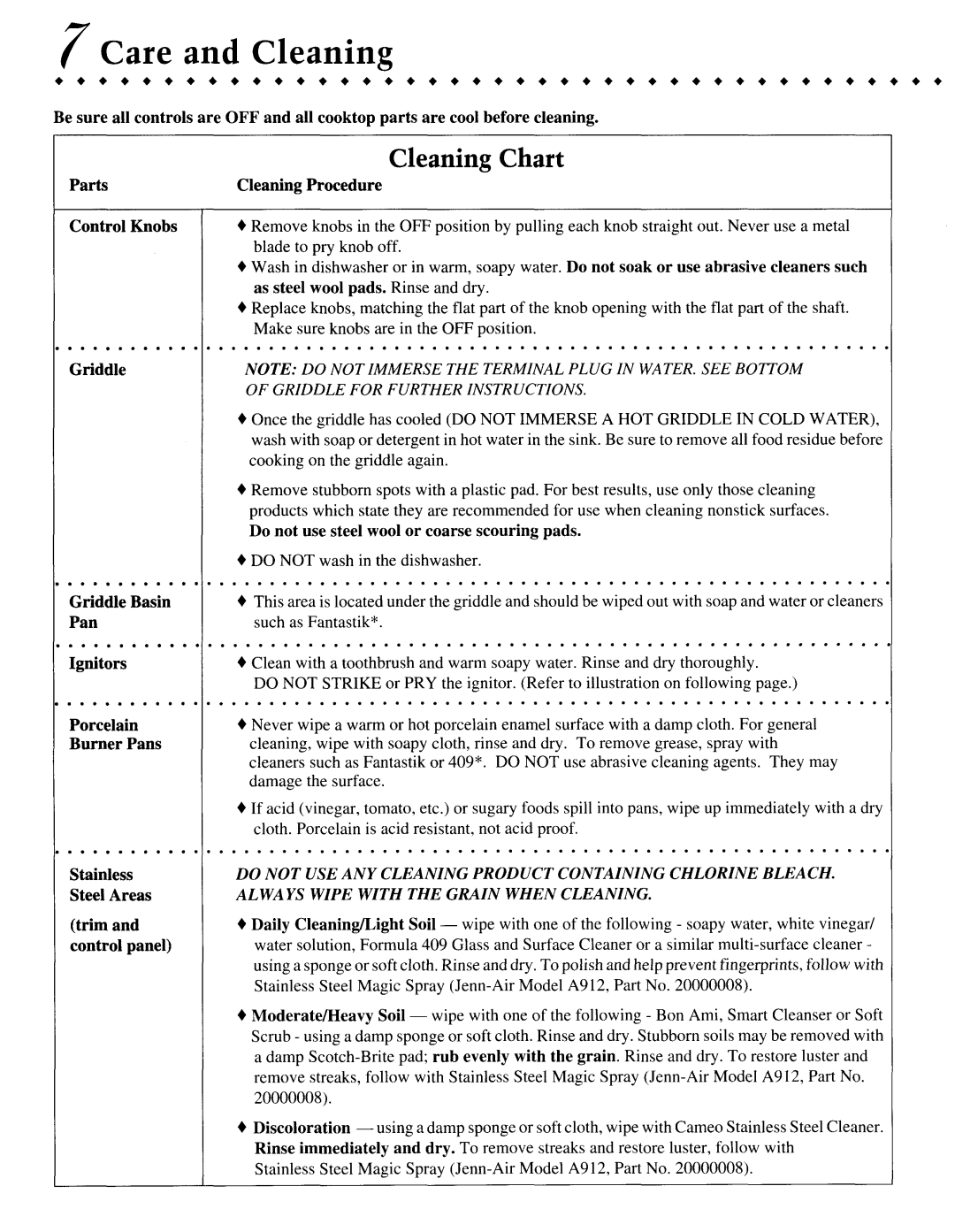 Jenn-Air CCGP2820P, CCGP2420P, CCGP2720P manual Care and Cleaning 