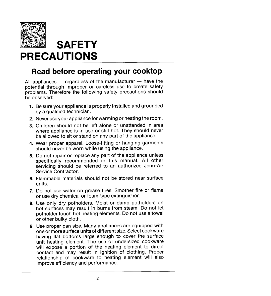 Jenn-Air CCR466B manual Safety Precautions, Read before operating your cooktop 